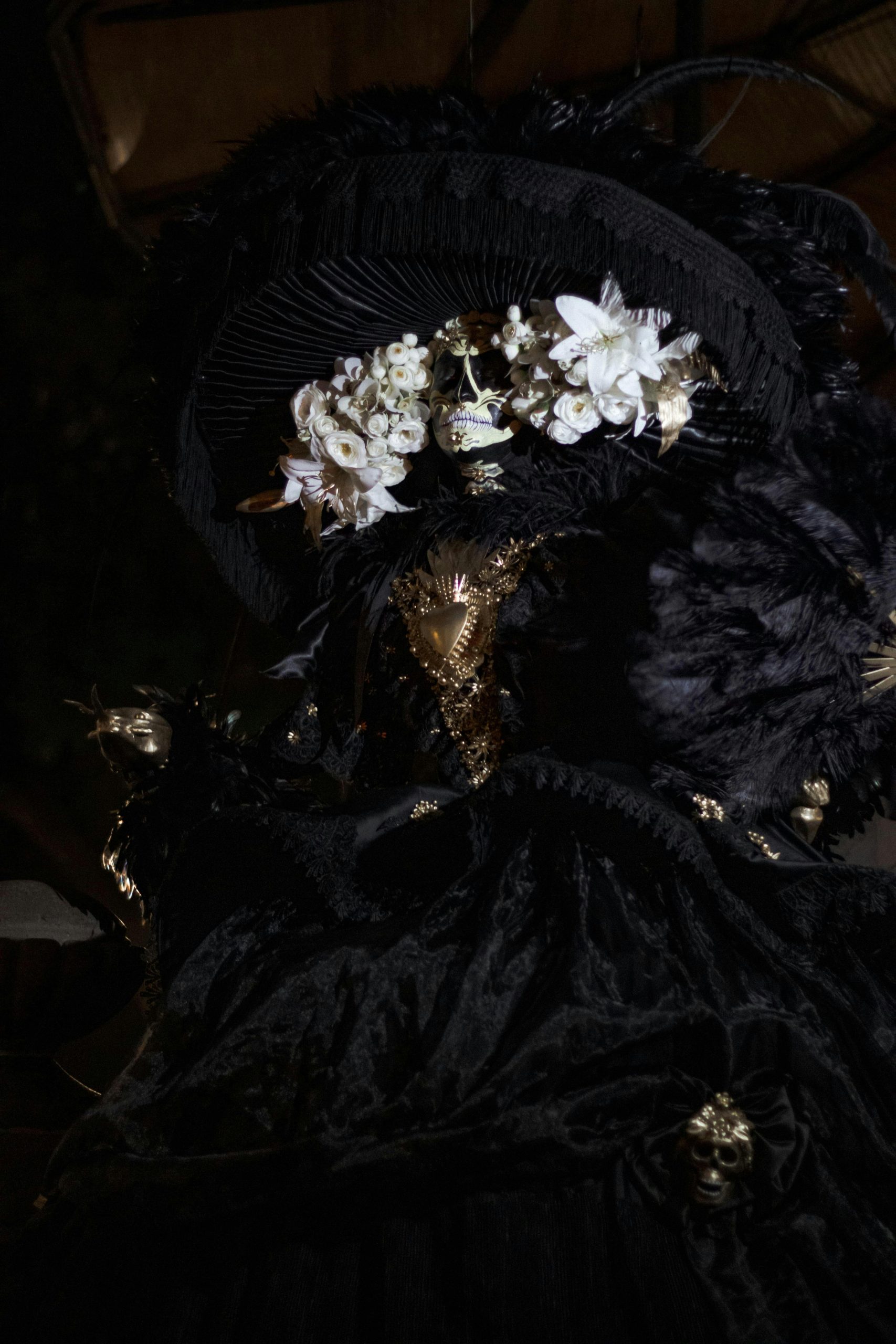 Woman in a Black Costume for the Day of the Dead in Mexico